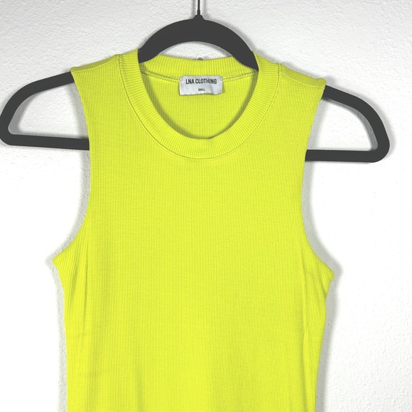 LNA‎ Clothing Lime Green Double Layer Ribbed Knit Bodycon Sleeveless Dress Small - Picture 2 of 5